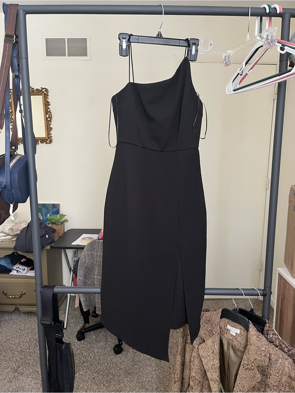 Princess Polly Black One-Shoulder Slip Dress with Cowl Neck